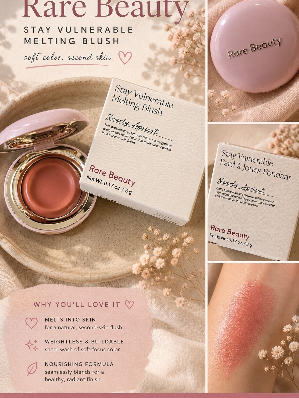 Rare Beauty Stay Vulnerable Melting Blush — Nearly Apricot (Peach Pink)